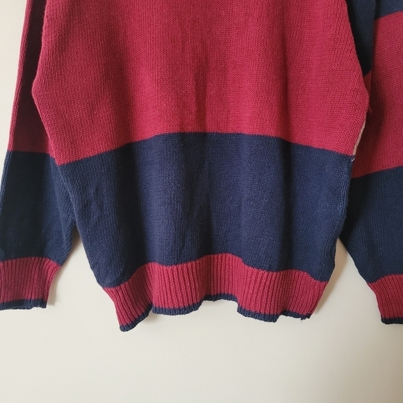Vintage 90s Colorblock Patchwork Sweater Grandpa Men's XL - Red, Blue, and Tan - Picture 6 of 8